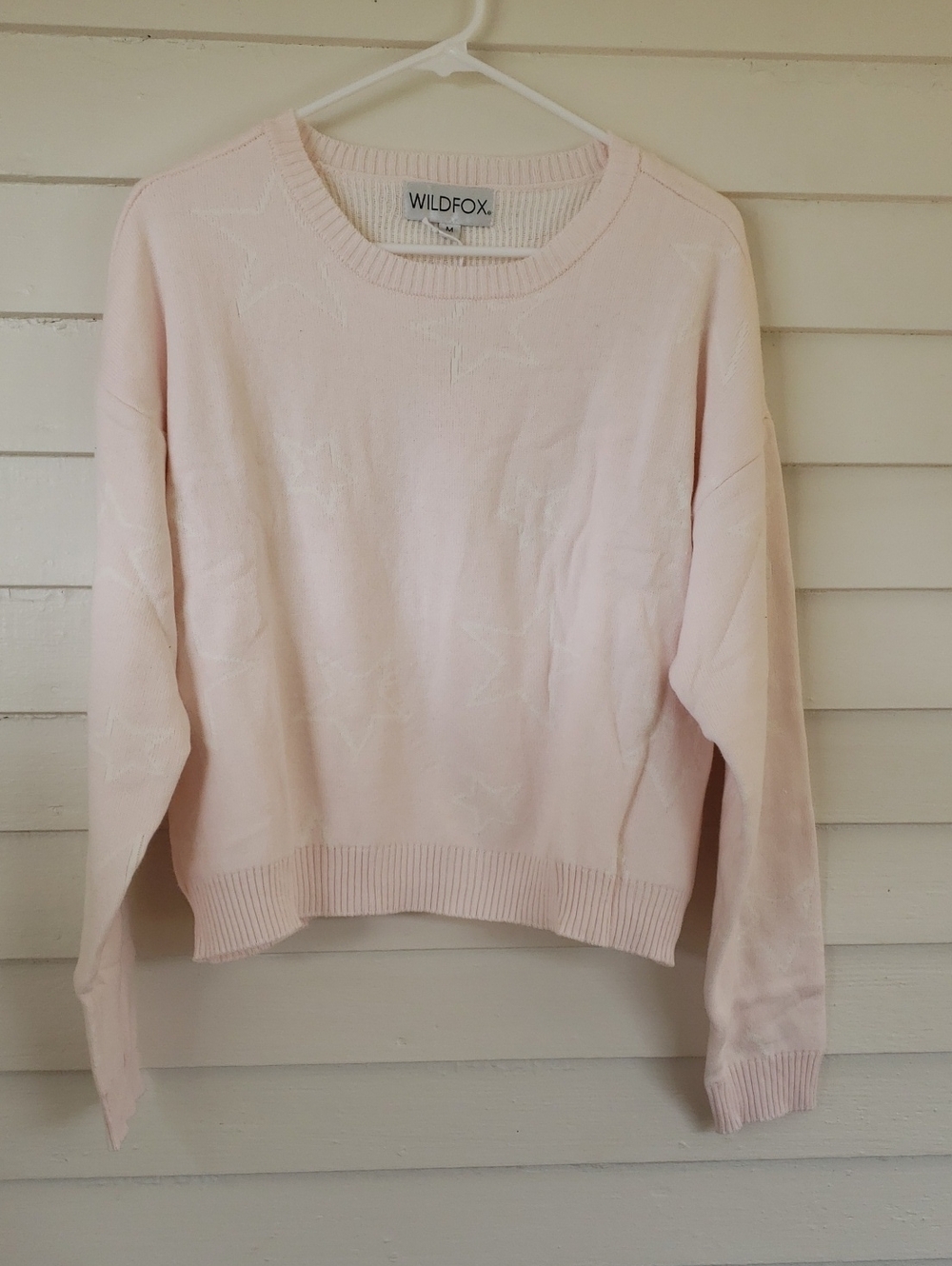 Wildfox Women's Pale Pink Star Knitted Crewneck Sweater Size M